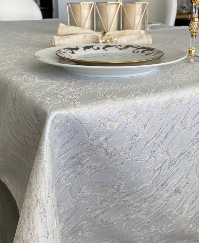 Antonella White Silver Gold Table Cloth