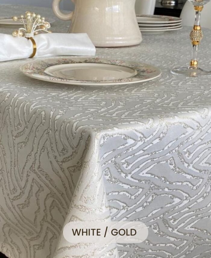 Daniella White Gold Table Cloth