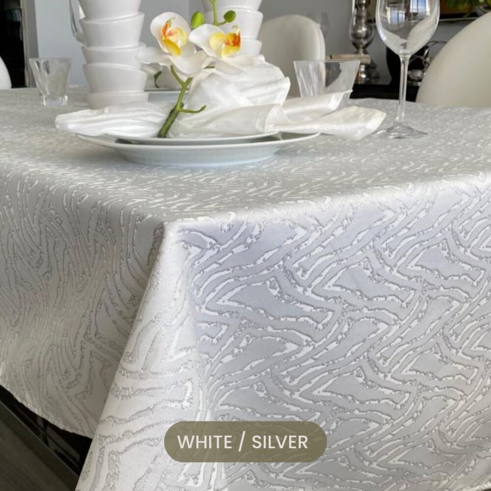 Daniella White Silver Table Cloth